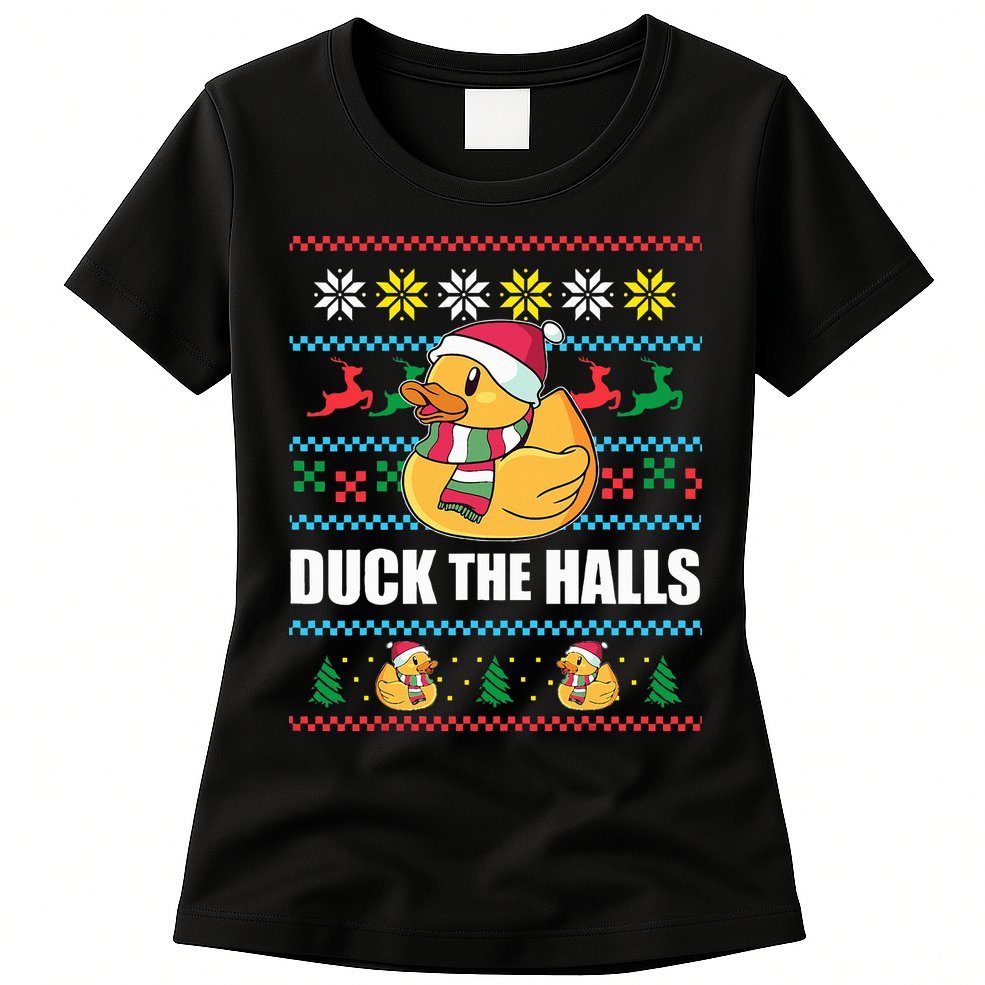 DUCK THE HALLS Funny Ugly Christmas Sweater Meme Gift Womens T-Shirt