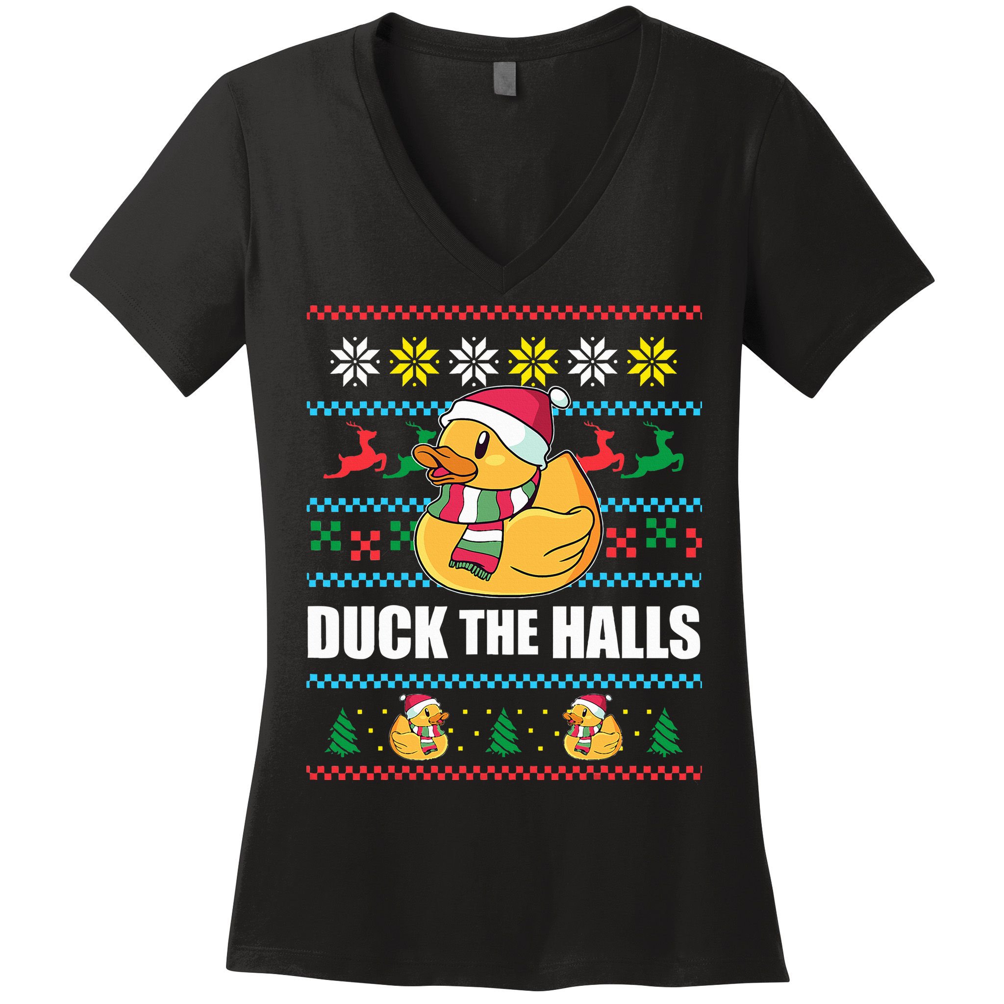 DUCK THE HALLS Funny Ugly Christmas Sweater Meme Gift Women's V-Neck T-Shirt