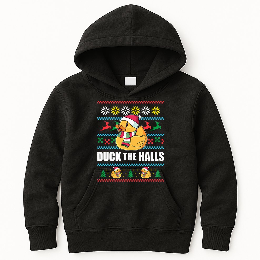 DUCK THE HALLS Funny Ugly Christmas Sweater Meme Gift Kids Hoodie