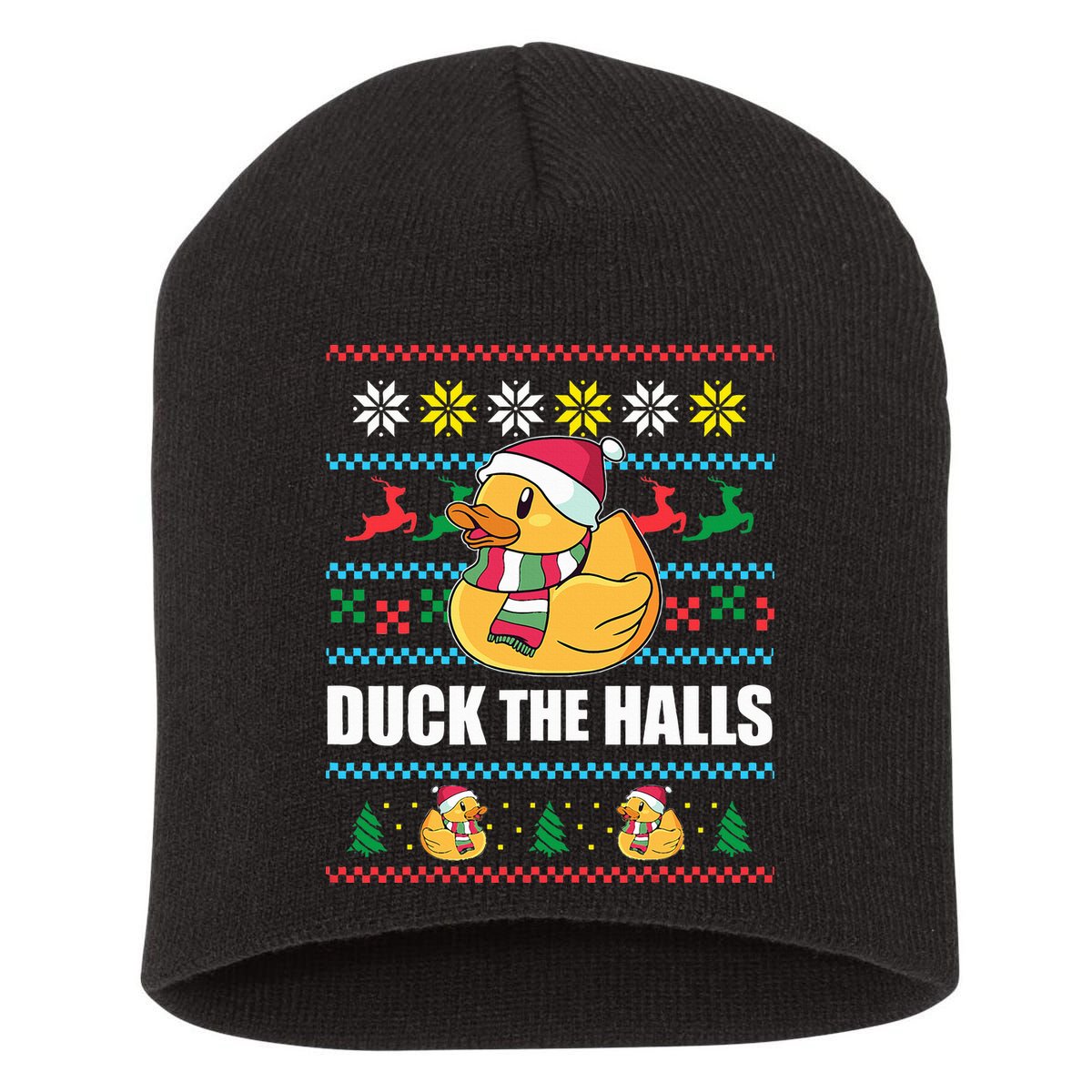 DUCK THE HALLS Funny Ugly Christmas Sweater Meme Gift Short Acrylic Beanie