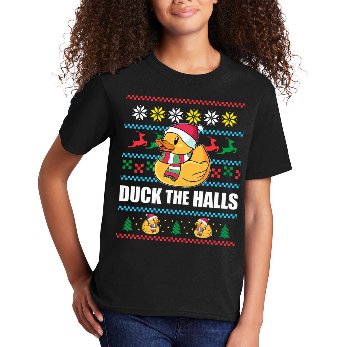 DUCK THE HALLS Funny Ugly Christmas Sweater Meme Gift Kids T-Shirt