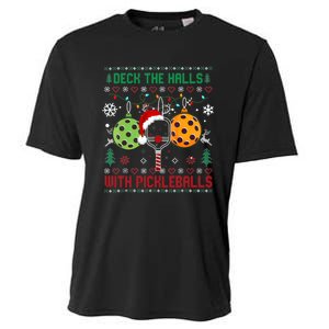 Deck The Halls Ugly Christmas Pickleball Xmas Womensweatshirt Cooling Performance Crew T-Shirt