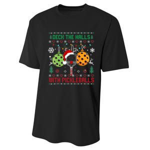 Deck The Halls Ugly Christmas Pickleball Xmas Womensweatshirt Performance Sprint T-Shirt