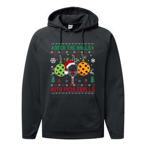 Deck The Halls Ugly Christmas Pickleball Xmas Performance Fleece Hoodie