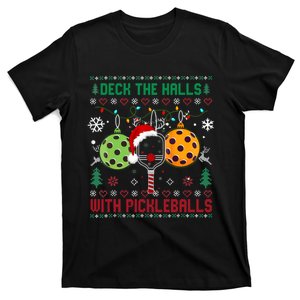 Deck The Halls Ugly Christmas Pickleball Xmas T-Shirt