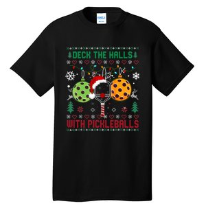 Deck The Halls Ugly Christmas Pickleball Xmas Tall T-Shirt