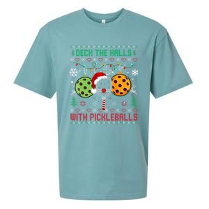 Deck The Halls Ugly Christmas Pickleball Xmas Sueded Cloud Jersey T-Shirt