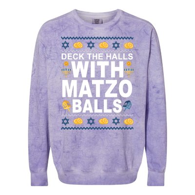 Deck The Halls With Matzo Balls Jewish Colorblast Crewneck Sweatshirt