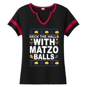 Deck The Halls With Matzo Balls Jewish Ladies Halftime Notch Neck Tee