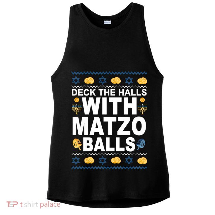Deck The Halls With Matzo Balls Jewish Ladies PosiCharge Tri-Blend Wicking Tank