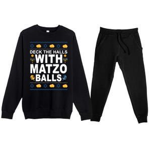 Deck The Halls With Matzo Balls Jewish Premium Crewneck Sweatsuit Set