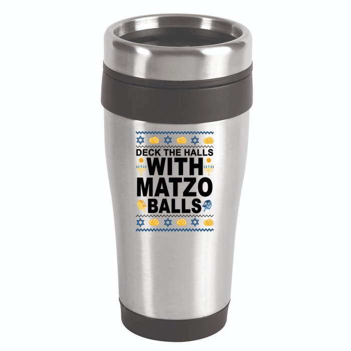 Deck The Halls With Matzo Balls Jewish 16oz Travel Tumbler