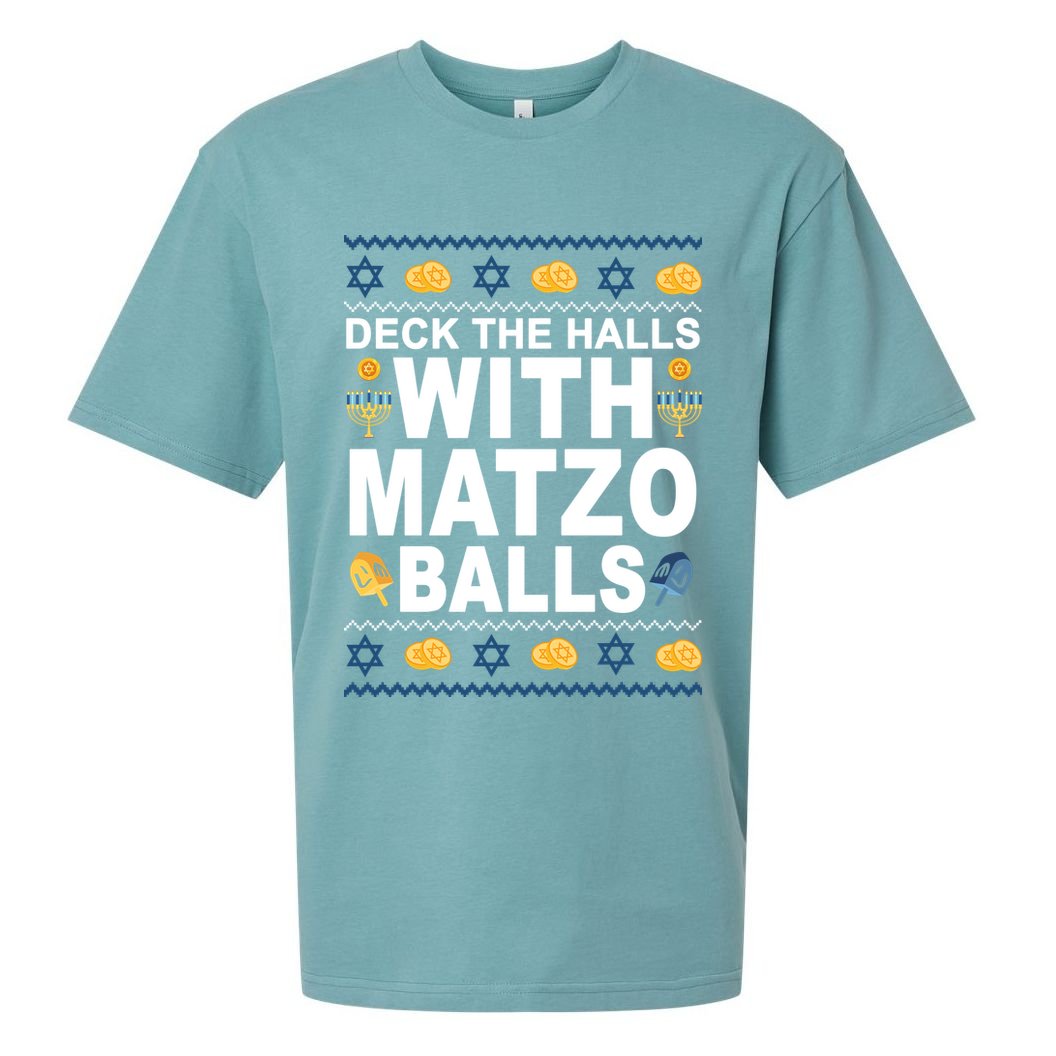 Deck The Halls With Matzo Balls Jewish Sueded Cloud Jersey T-Shirt