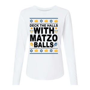 Deck The Halls With Matzo Balls Jewish Womens Cotton Relaxed Long Sleeve T-Shirt