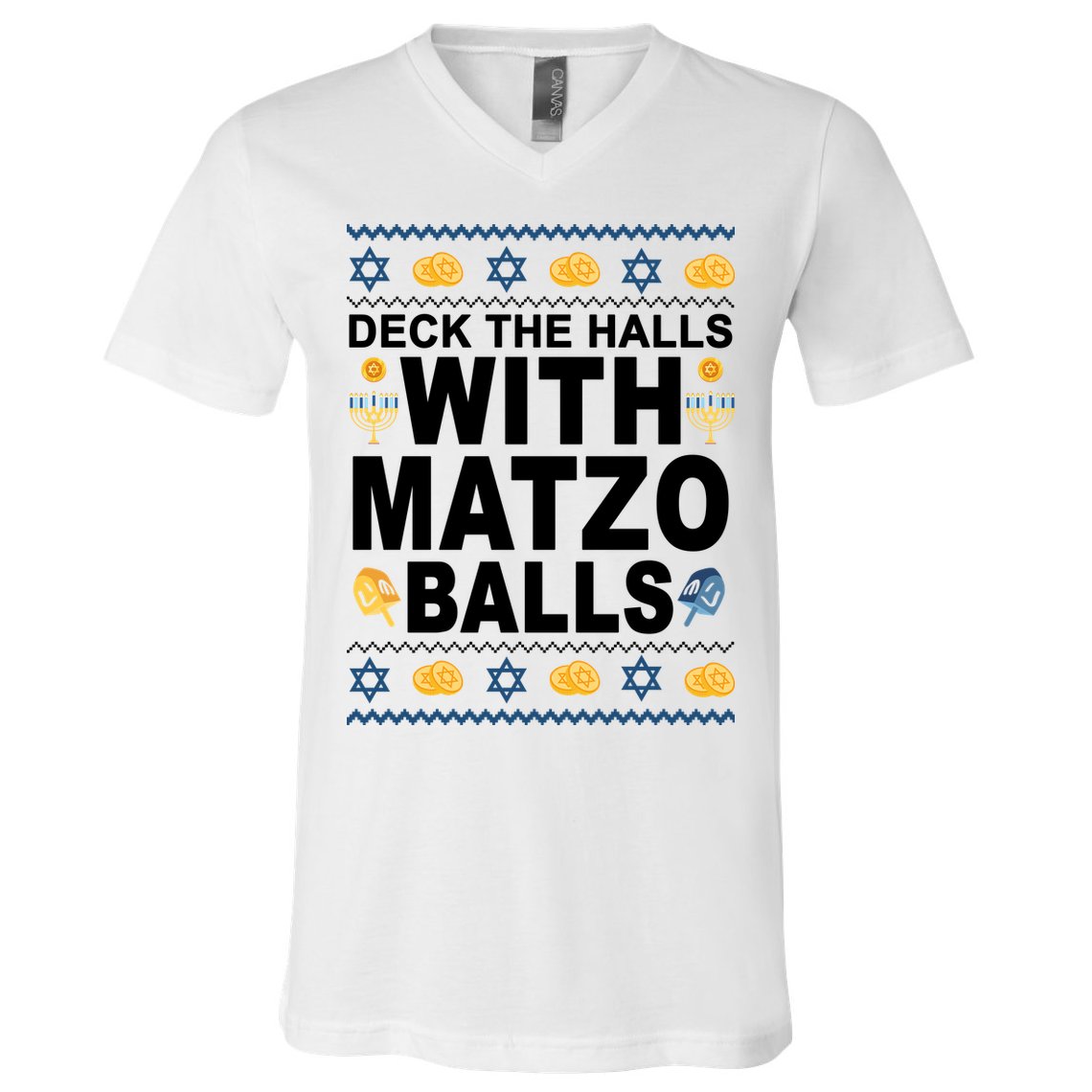 Deck The Halls With Matzo Balls Jewish V-Neck T-Shirt