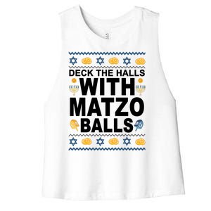 Deck The Halls With Matzo Balls Jewish Women's Racerback Cropped Tank