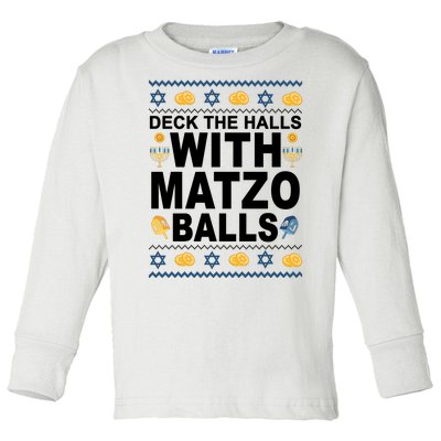 Deck The Halls With Matzo Balls Jewish Toddler Long Sleeve Shirt