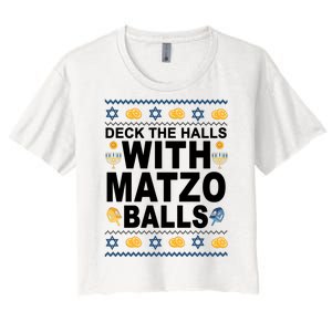 Deck The Halls With Matzo Balls Jewish Women's Crop Top Tee