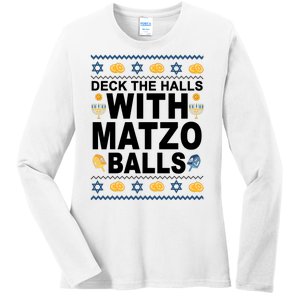 Deck The Halls With Matzo Balls Jewish Ladies Long Sleeve Shirt