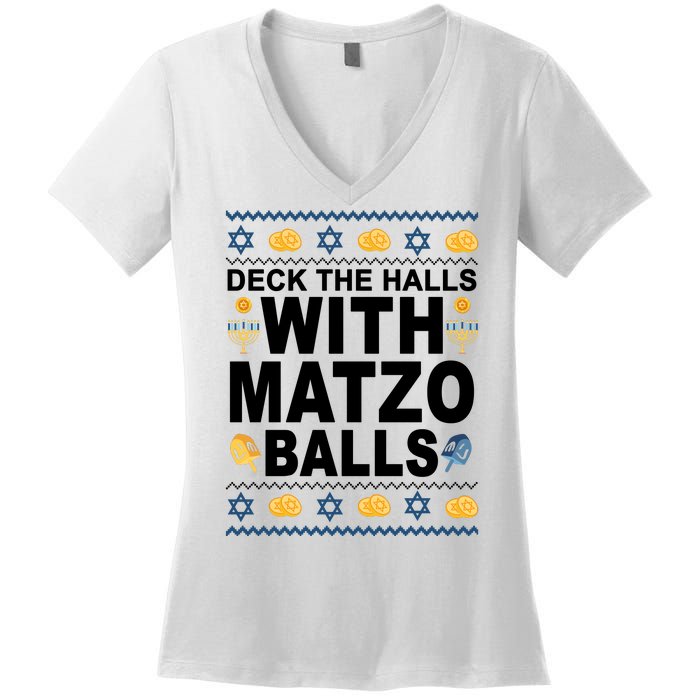 Deck The Halls With Matzo Balls Jewish Women's V-Neck T-Shirt