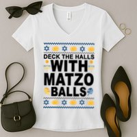 Deck The Halls With Matzo Balls Jewish Women's V-Neck T-Shirt