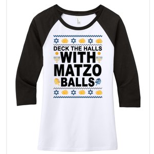 Deck The Halls With Matzo Balls Jewish Women's Tri-Blend 3/4-Sleeve Raglan Shirt