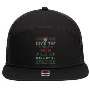 Deck The Halls With Bits And Bytes Christmas Xmas Pajamas 7 Panel Mesh Trucker Snapback Hat