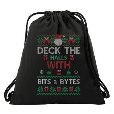 Deck The Halls With Bits And Bytes Christmas Xmas Pajamas Drawstring Bag