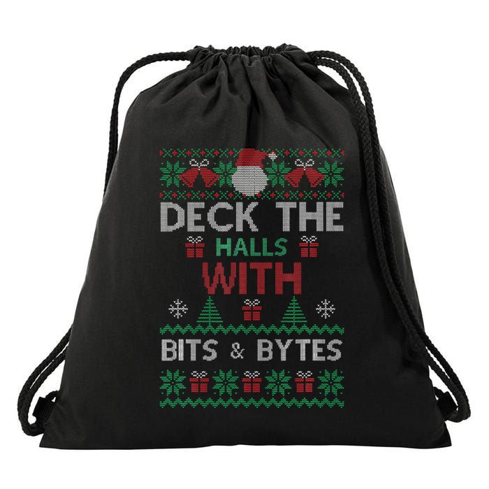 Deck The Halls With Bits And Bytes Christmas Xmas Pajamas Drawstring Bag