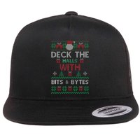 Deck The Halls With Bits And Bytes Christmas Xmas Pajamas Flat Bill Trucker Hat