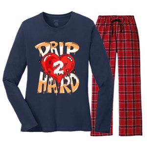 Drip Too Hard Heart Dripping Cool Swag Team Matching Sneaker Gift Idea Women's Long Sleeve Flannel Pajama Set 