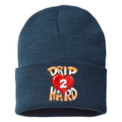 Drip Too Hard Heart Dripping Cool Swag Team Matching Sneaker Gift Idea Sustainable Knit Beanie