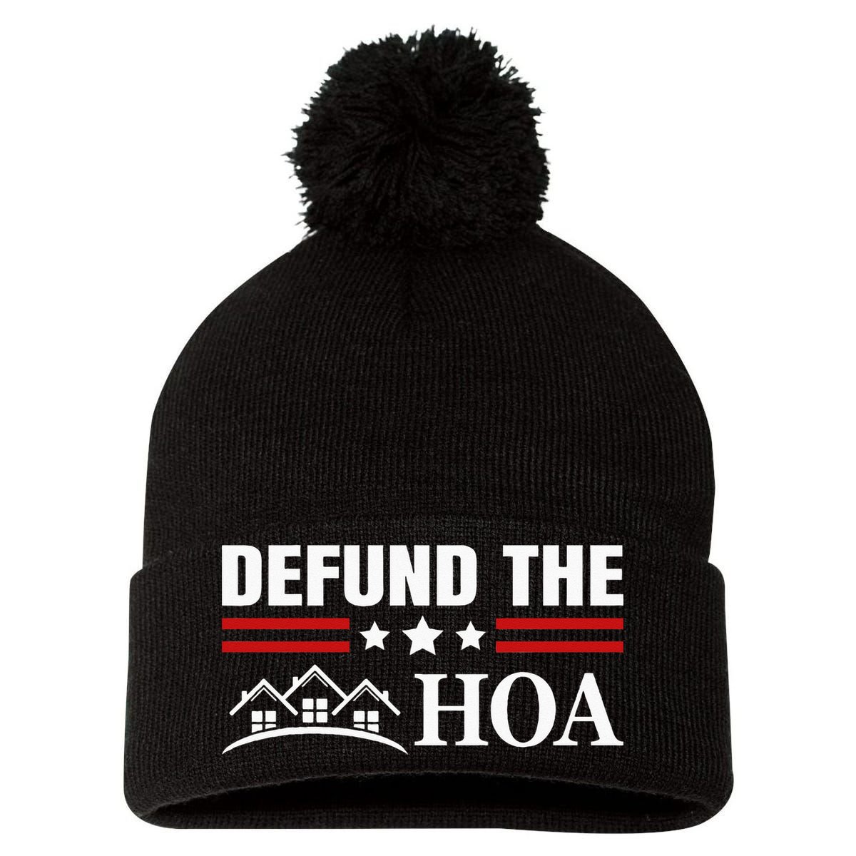 DEFUND THE HOA Homeowners Association Pom Pom 12in Knit Beanie