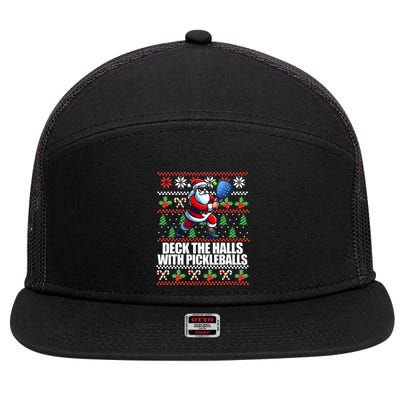 Deck The Halls Ugly Christmas Sweater Pickleball Memes 7 Panel Mesh Trucker Snapback Hat