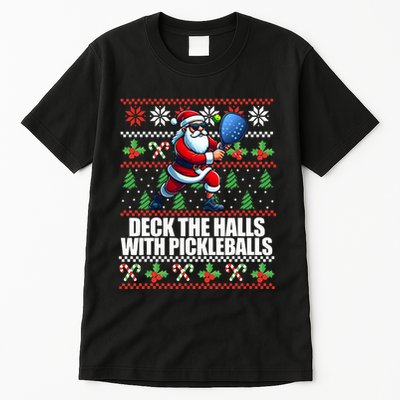Deck The Halls Ugly Christmas Sweater Pickleball Memes Tall T-Shirt