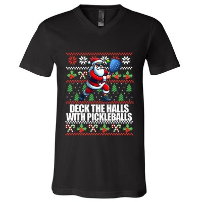 Deck The Halls Ugly Christmas Sweater Pickleball Memes V-Neck T-Shirt