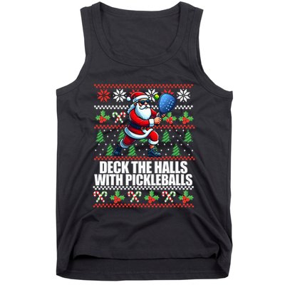 Deck The Halls Ugly Christmas Sweater Pickleball Memes Tank Top