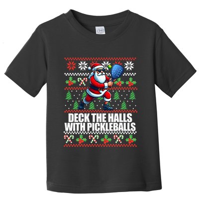 Deck The Halls Ugly Christmas Sweater Pickleball Memes Toddler T-Shirt