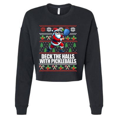 Deck The Halls Ugly Christmas Sweater Pickleball Memes Cropped Pullover Crew