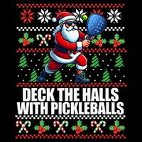 Deck The Halls Ugly Christmas Sweater Pickleball Memes Women's V-Neck T-Shirt