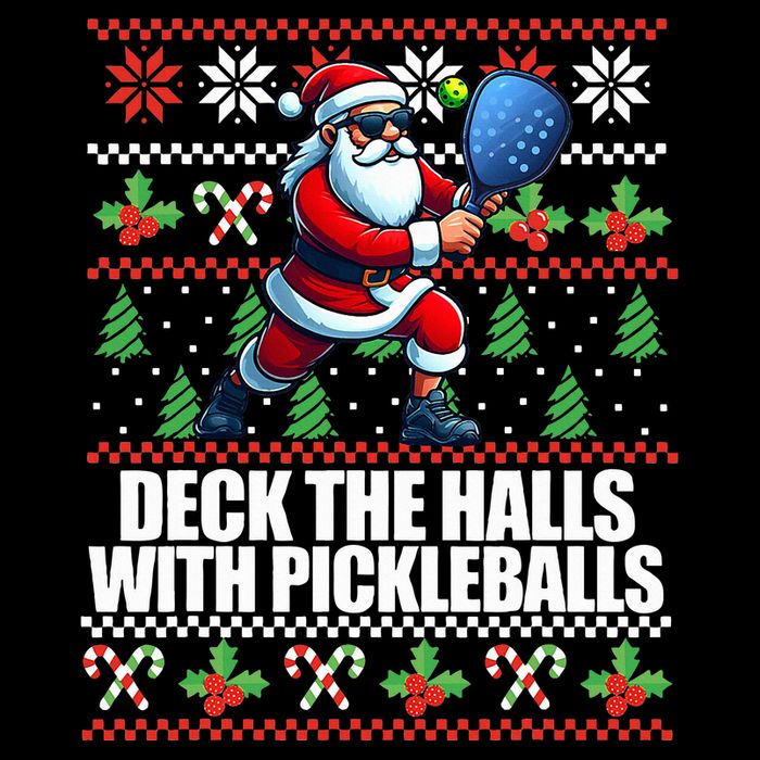 Deck The Halls Ugly Christmas Sweater Pickleball Memes Women's V-Neck T-Shirt
