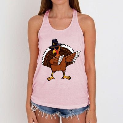 Dabbing Turkey Happy Turkey Day Dab Thanksgiving Gift Funny Gift Women's Knotted Racerback Tank