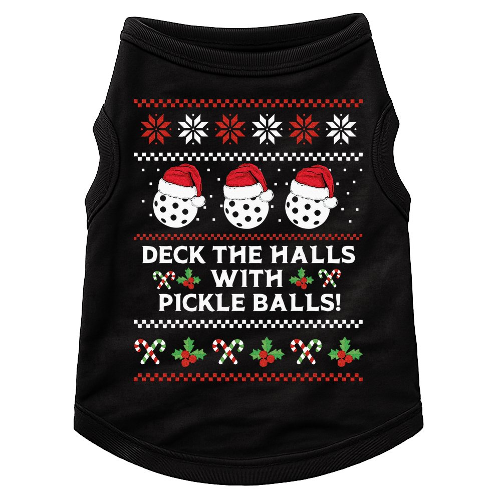DECK THE HALLS PICKLE BALLS Ugly Christmas Pickleball Doggie Tank