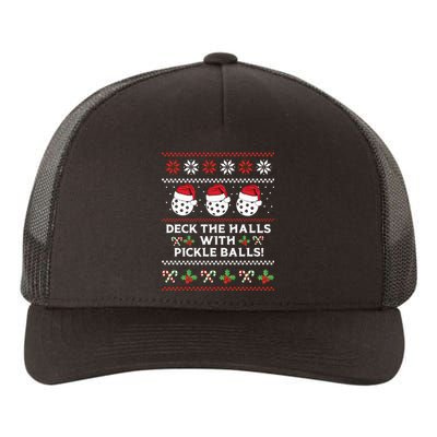 DECK THE HALLS PICKLE BALLS Ugly Christmas Pickleball Yupoong Adult 5-Panel Trucker Hat