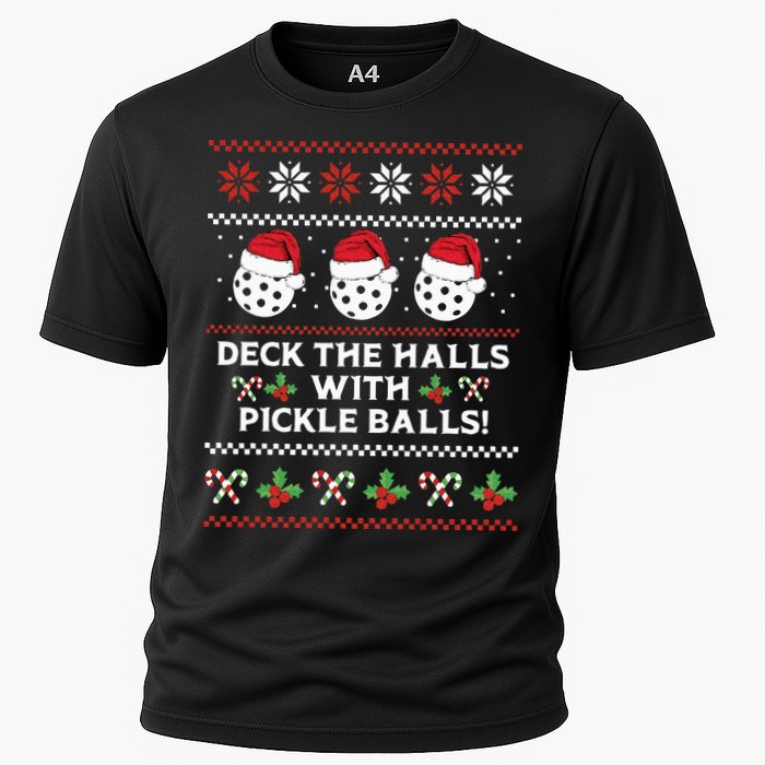 DECK THE HALLS PICKLE BALLS Ugly Christmas Pickleball Cooling Performance Crew T-Shirt