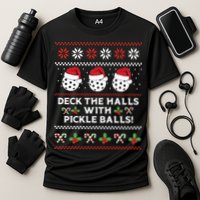 DECK THE HALLS PICKLE BALLS Ugly Christmas Pickleball Cooling Performance Crew T-Shirt