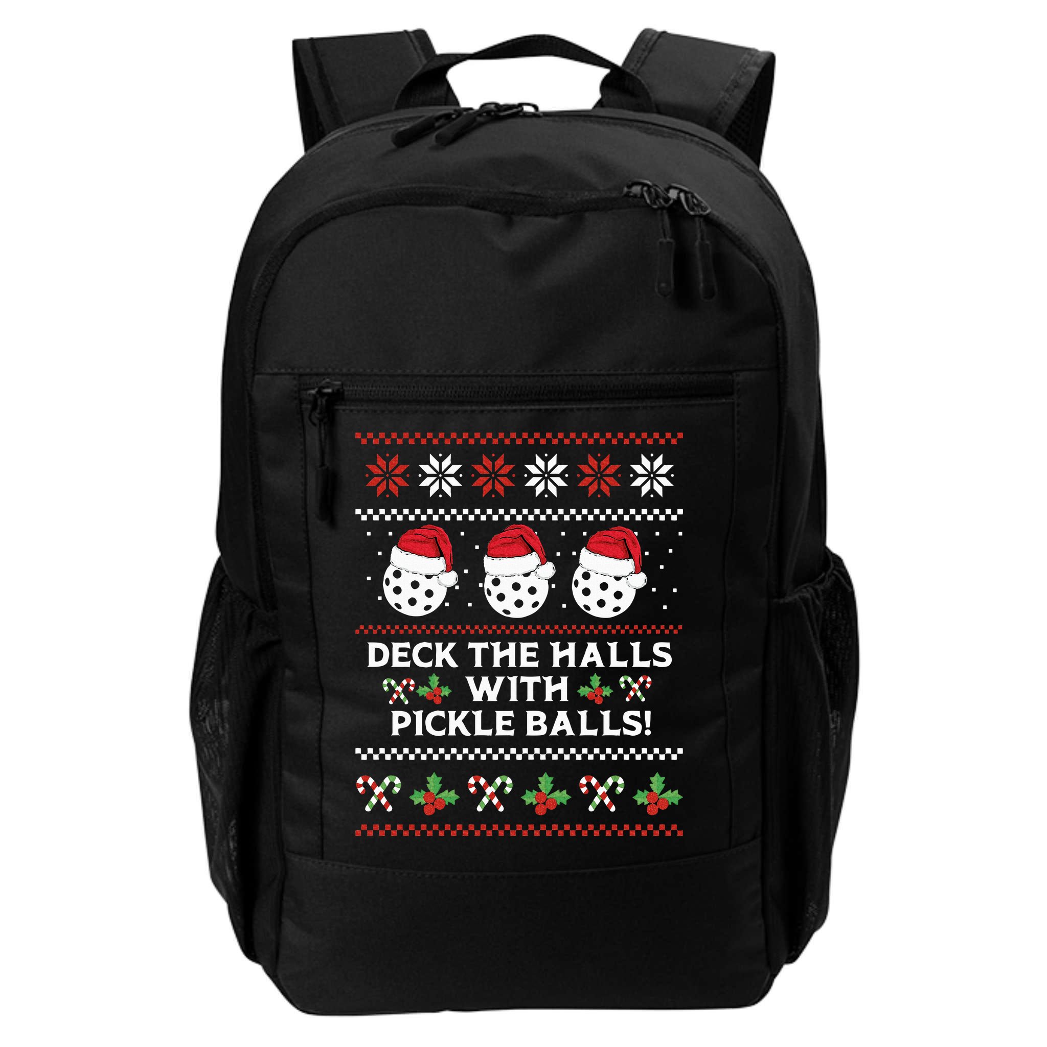 DECK THE HALLS PICKLE BALLS Ugly Christmas Pickleball Backpack