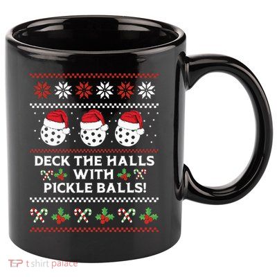 DECK THE HALLS PICKLE BALLS Ugly Christmas Pickleball 11oz C Handle Ceramic Mug