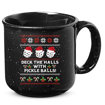 DECK THE HALLS PICKLE BALLS Ugly Christmas Pickleball 15oz Campfire Ceramic Mug