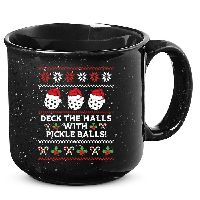 DECK THE HALLS PICKLE BALLS Ugly Christmas Pickleball 15oz Campfire Ceramic Mug